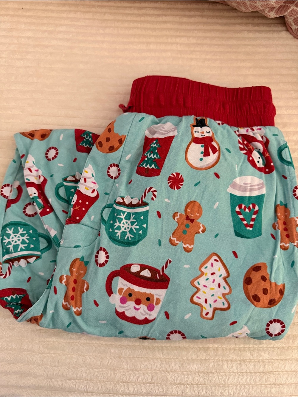 Little Sleepies men’s Aqua Holiday Print Pajama Pants with Red Waistband